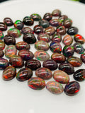 Black Opal Cabochon • 6x8 mm Size • pack of 2 Pcs • Code B8 - AAA Quality • Natural Opal Red Treated Color • Ethiopian Opal Cabochon