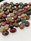 Black Opal Cabochon • 6x8 mm Size • pack of 2 Pcs • Code B8 - AAA Quality • Natural Opal Red Treated Color • Ethiopian Opal Cabochon