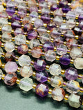 Auralite 23 Cacoxenite Amethyst Quartz • 7X8 mm Size • 40 cm Length • Natural Auralite Faceted Nugget Beads • AAA Quality