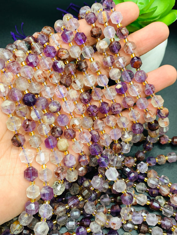 Auralite 23 Cacoxenite Amethyst Quartz • 7X8 mm Size • 40 cm Length • Natural Auralite Faceted Nugget Beads • AAA Quality