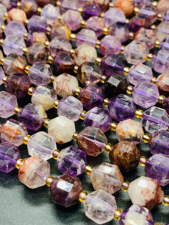 Auralite 23 Cacoxenite Amethyst Quartz • 9x10 mm Size • 40 cm Length • Natural Auralite Faceted Nugget Beads • AAA Quality