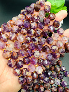 Auralite 23 Cacoxenite Amethyst Quartz • 10x12 mm Size • 40 cm Length • Natural Auralite Faceted Nugget Beads • AAA Quality