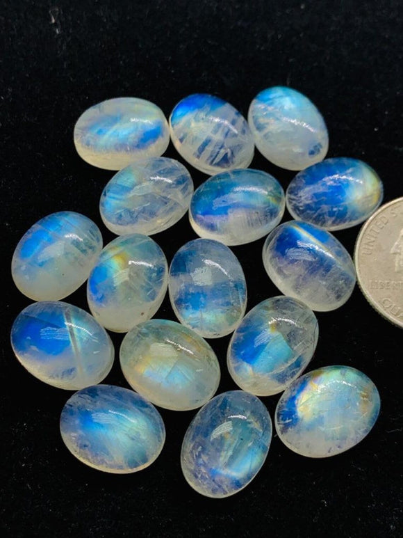 10X14MM Rainbow Moonstone Oval Cabs , Pack of 4Pcs. AAA quality cabochon. loose gemstone.
