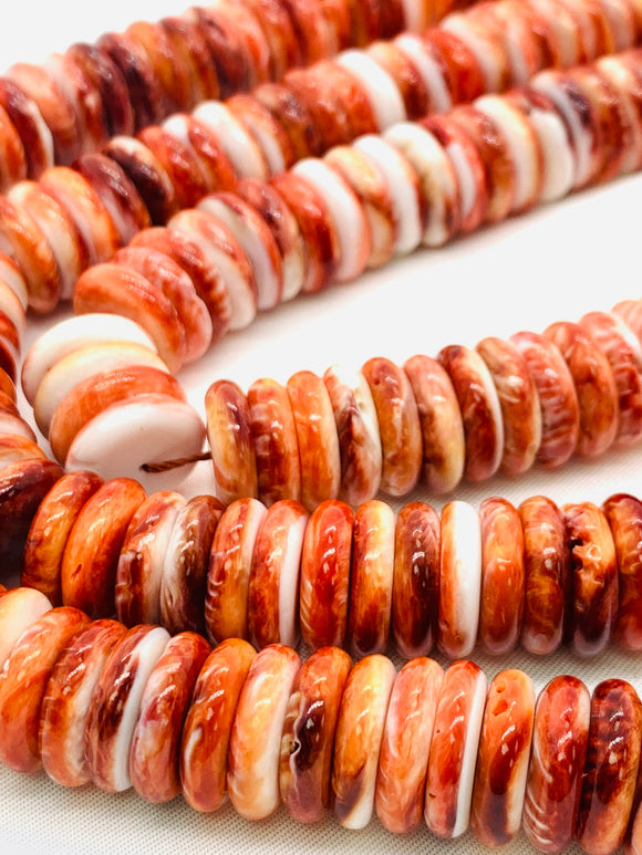 Spiny Oyster Shell Roundel Beads • 14 mm Size • 40 cm length • AAA Quality • Natural Spiny Oyster Dark Orange Color • Origin Mexico