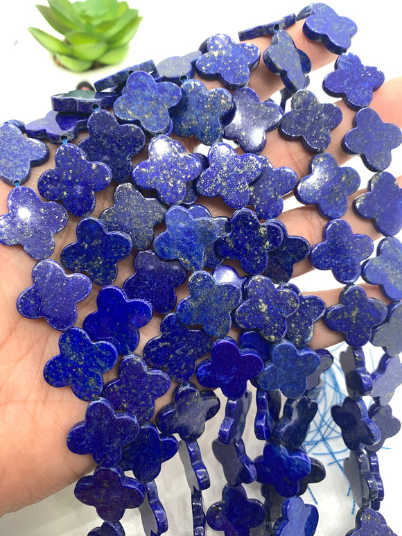 Lapis Flower Beads • 18 mm Size •  Dark Blue Fine Quality 100% Natural Lapis Beads • Length 16 Inch • Natural Lapis without dye