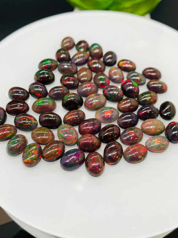 Black Opal Cabochon • 6x8 mm Size • pack of 2 Pcs • Code B8 - AAA Quality • Natural Opal Red Treated Color • Ethiopian Opal Cabochon