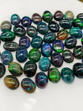 Black Opal Cabochon • 7x9 mm Size • Pack of 2 Pcs • Code B14 - AAAA Quality • Natural Opal Dark Green Treated Color • Ethiopian Opal Cabs