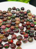 Black Opal Cabochon • 6 mm Size • Pack of 5 Pcs • Code B17 - AAA Quality • Natural Opal Red Treated Color • Ethiopian Opal Cabs