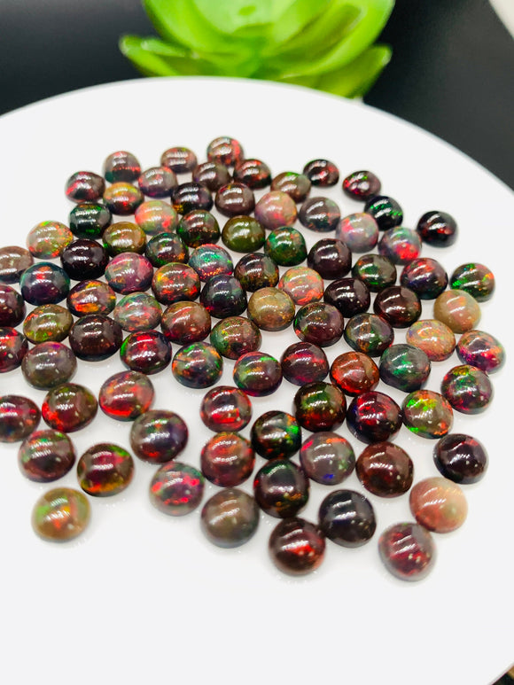 Black Opal Cabochon • 6 mm Size • Pack of 5 Pcs • Code B17 - AAA Quality • Natural Opal Red Treated Color • Ethiopian Opal Cabs