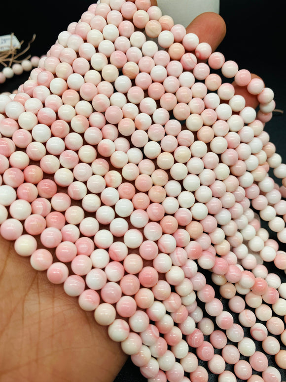 Queen Conch Shell Round Beads • 8 mm Size • Length 40 cm • AAA Quality • Natural Pink Queen Conch Shell Beads