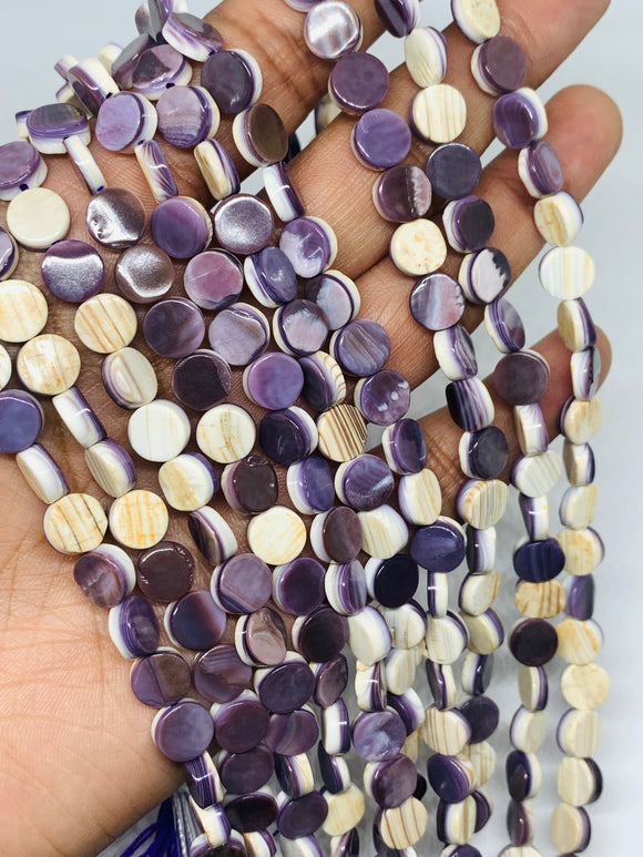 Wampum Quahog Shell Coin Beads • 6 mm Size • 40 cm length • AAA Quality • Natural Wampum Shell • Purple Color • Origin East Coast USA