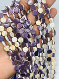 Wampum Quahog Shell Coin Beads • 8 mm Size • 40 cm length • AAA Quality • Natural Wampum Shell • Purple Color • Origin East Coast USA