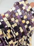 Wampum Quahog Shell Square Beads • 10 mm Size • 40 cm length • AAA Quality • Natural Wampum Shell • Purple Color • Origin East Coast USA