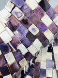 Wampum Quahog Shell Rectangle Beads • 12x16 mm Size • 40 cm length • AAA Quality • Purple Color • Origin East Coast USA