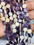 Wampum Quahog Shell Coin Beads • 12 mm Size • 40 cm length • AAA Quality • Natural Wampum Shell • Purple Color • Origin East Coast USA