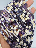 Wampum Quahog Shell Square Beads • 8 mm Size • 40 cm length • AAA Quality • Natural Wampum Shell • Purple Color • Origin East Coast USA