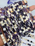 Wampum Quahog Shell Square Beads • 6 mm Size • 40 cm length • AAA Quality • Natural Wampum Shell • Purple Color • Origin East Coast USA