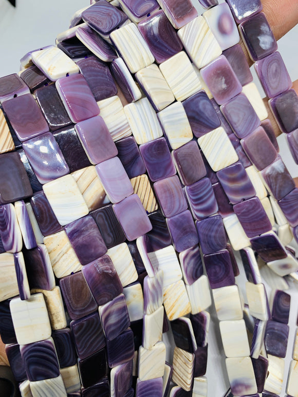 Wampum Quahog Shell Rectangle Beads • 10x14 mm Size • 40 cm length • AAA Quality  • Purple Color • Origin East Coast USA