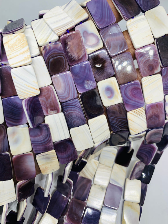 Wampum Quahog Shell Rectangle Beads • 12x16 mm Size • 40 cm length • AAA Quality  • Purple Color • Origin East Coast USA