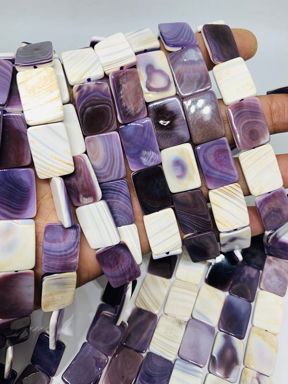 Wampum Quahog Shell Rectangle Beads • 13x18 mm Size • 40 cm length • AAA Quality  • Purple Color • Origin East Coast USA