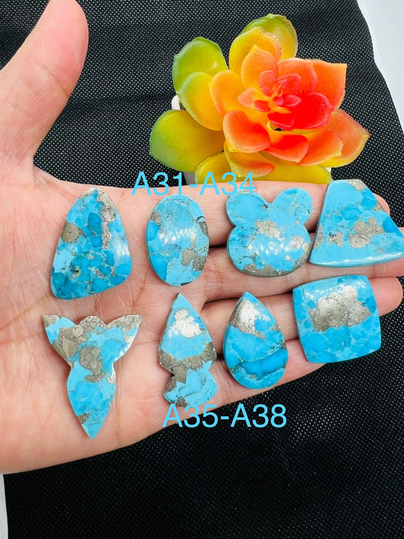 Turquoise copper Cabochon • Code A31-A38 •  AAA Quality • Natural Turquoise Cabs •  Perfect for Jewelry Making