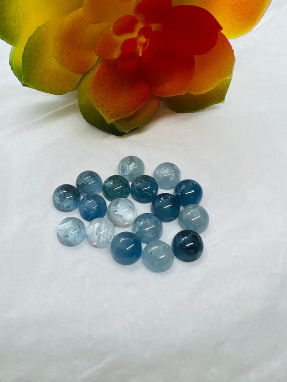 Aquamarine 7MM Round Cabs- Aquamarine cabochon Pack of 4 Pcs Good Quality cabs- Blue Aquamarine, origin Nigeria