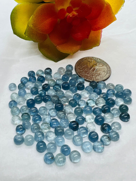 Aquamarine 5MM Round Cabs- Aquamarine cabochon Pack of 6 Pcs Good Quality cabs- Blue Aquamarine, origin Nigeria