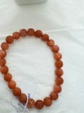 Sunstone carving Bracelet 8 mm size-- Sunstone carved Round Bracelet -Natural Sunstone Beaded Bracelet - Length 7.5 Inch in Stretchable Cord