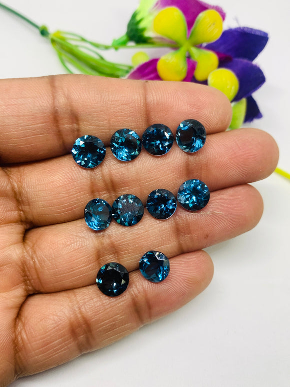 London Blue Topaz 10mm Faceted  Round --  AAA Quality  - Pack 1 Piece -  Natural London Blue Topaz Stone -  Loose gemstone