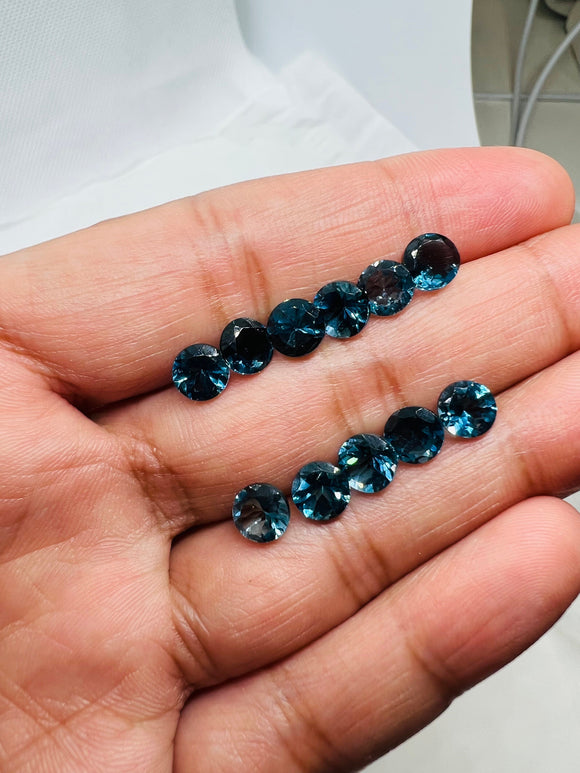 London Blue Topaz 6MM Faceted Round  -  AAA Quality  - Pack 2 Piece -  Natural London Blue Topaz Stone -  Loose gemstone