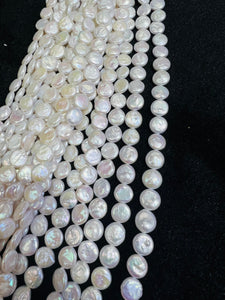 12MM Freshwater Pearl Smooth Coin AAA Quality -Natural Pearl Coin shape , length 16" - Very Fine Quality- White Color Coins