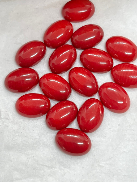 Coral cabs 10X14 MM, Red coral Cabs, Gemstone loose cabs . Pack of 4 cabochon. Ring size cabs. Dyed coral cabochon