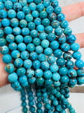 Turquoise Round Beads 8mm Size - 100 % Genuine Stone , Length in 15 Inch , American Turquoise Round Beads