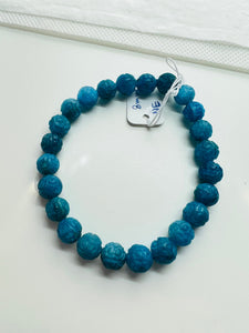 Neon Apatite Carving Bracelet, 8MM Carved Round Beads, length 7.5'' stretch bracelet