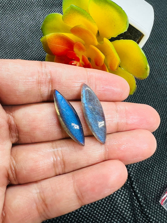 Labradorite Marquise Cabs. Size 8X27MM Natural Blue Fire Cabs , Gemstone cabs, pack of 2 pc, code M4