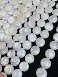 10MM Freshwater Pearl Smooth Coin AAA Quality -Natural Pearl Coin shape , length 16" - Very Fine Quality- White Color Coins