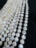10MM Freshwater Pearl Smooth Coin AAA Quality -Natural Pearl Coin shape , length 16" - Very Fine Quality- White Color Coins