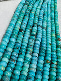 Turquoise Smooth 8mm Roundel shape (blue +green ),genuine Turquoise beads, Length 16" Grade AAA,  Natural Gemstone