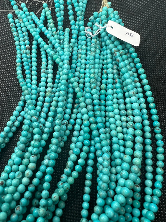 Turquoise Round 4MM Beads , 100 % Genuine Stone , Length in 16 Inch, Turquoise Round Blue+green, AA quality in color