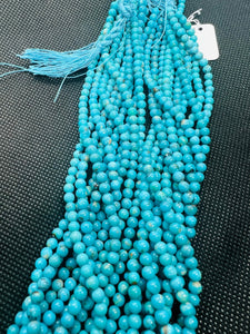 Turquoise Round 4MM Beads , 100 % Genuine Stone , Length in 16 Inch, Turquoise Round Blue AAA quality in color