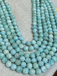 8MM Larimar Smooth Round Shape, Natural Larimar ,Top Quality Length 40 cm - Larimar Beads