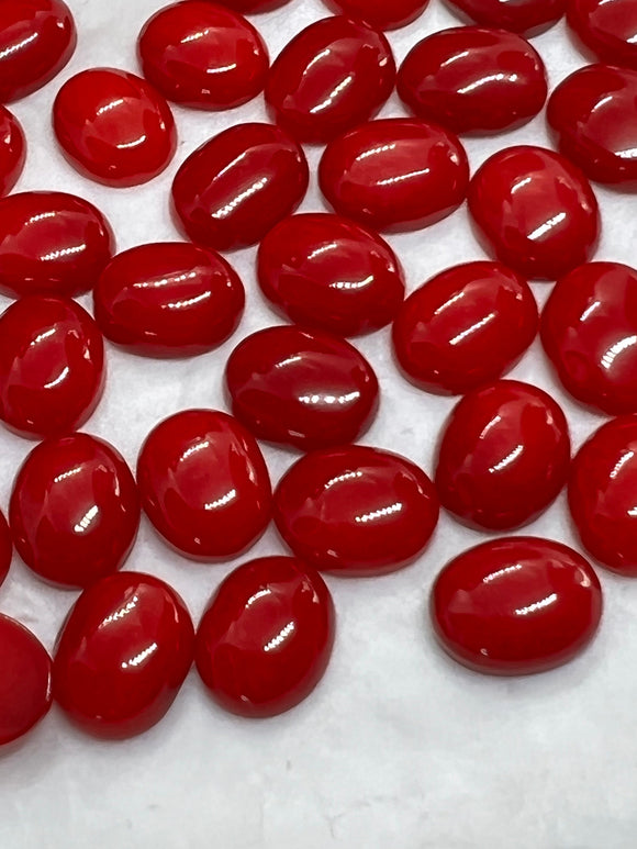 Coral cabs 8X10 MM size - Red coral Cabs, Gemstone loose cabs . Pack of 5 cabochon - Ring size cabs - Dyed coral cabochon