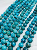 Turquoise Round Beads 8mm Size - 100 % Genuine Stone , Length in 15 Inch , American Turquoise Round Beads