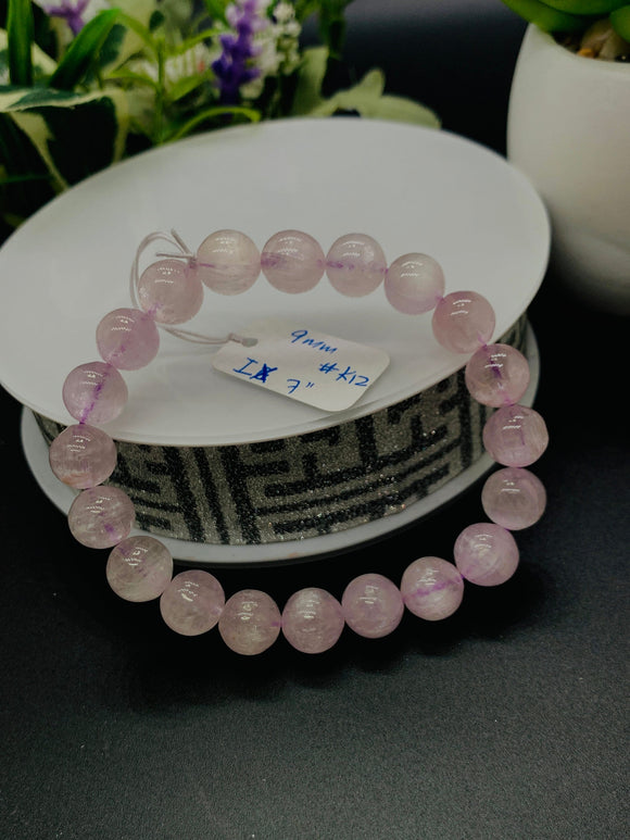 Kunzite Bracelet - 9 mm Size - Code #K12 -  7 Inch Length - 5A Quality - Beautiful Purple Color - Natural Kunzite Round Beaded Bracelet