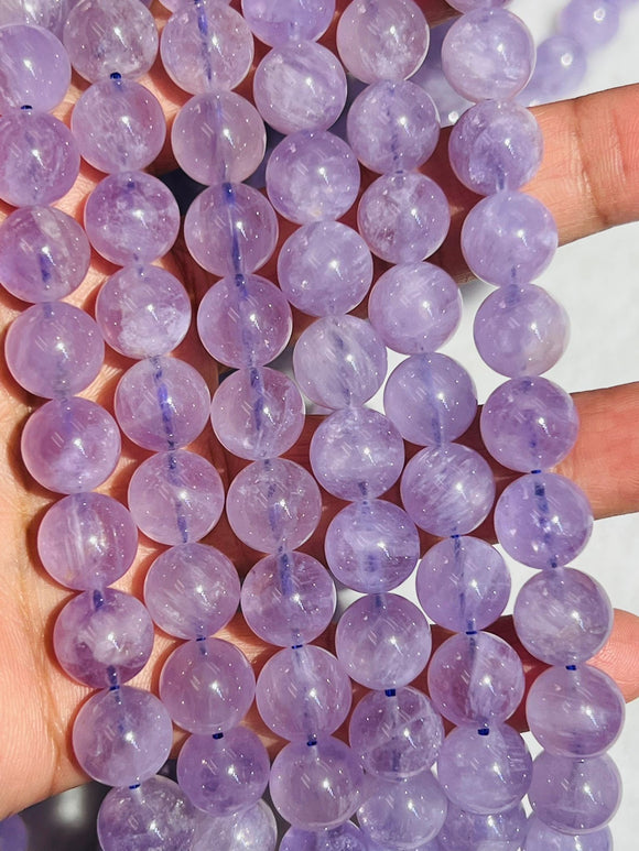 Lavender Amethyst 12MM  Round Beads, -light Purple Color Beads- Good Quality Length 15.5 Inch, Origin Brazil.