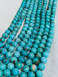 Turquoise Round 8MM Beads , 100 % Genuine Stone , Length in 15 Inch , American Turquoise Round Beads