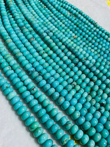 Turquoise Smooth 5mm Roundel shape (blue +green ),genuine Turquoise beads, Length 16" Grade AAA,  Natural Gemstone