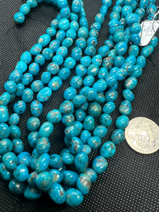 Turquoise nugget shape,Size 8X10MM genuine Blue Turquoise beads, Length 16" , tumble shape, American Turquoise .