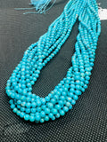 Turquoise Round 4MM Beads , 100 % Genuine Stone , Length in 16 Inch, Turquoise Round Blue AAA quality in color