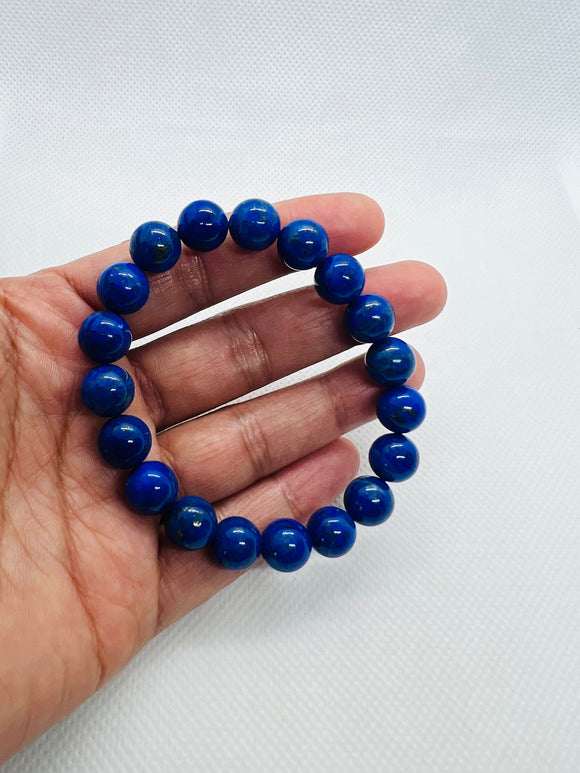 Lapis 10 MM Bracelet , Beautiful Blue Bracelet, Natural Lapis Round Beaded Bracelet , Gemstone beads Code #2